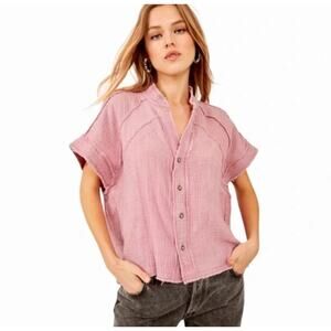 Free People Dreamy Days Button Front Pajama Top Gauzy Women's Small Sleep Cozy